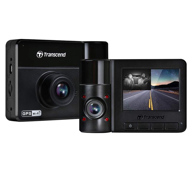 Transcend TS-DP550B-64G - Cámara de salpicadero dual de 2K+1080P delantera y trasera interior, 140 gran angular, visualización 2.4, GPS WiFi incorporado, sensor G, visión nocturna, grabación de bucle,