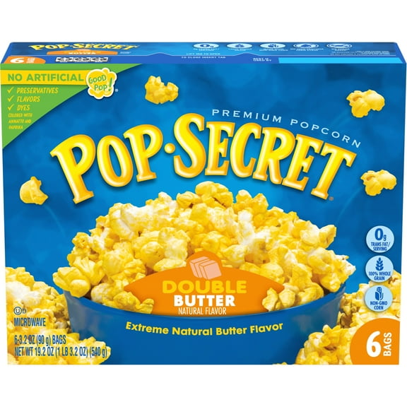 Pop Secret Microwave Popcorn, Double Butter Flavor, 3.2 oz Sharing Bags, 6 Ct