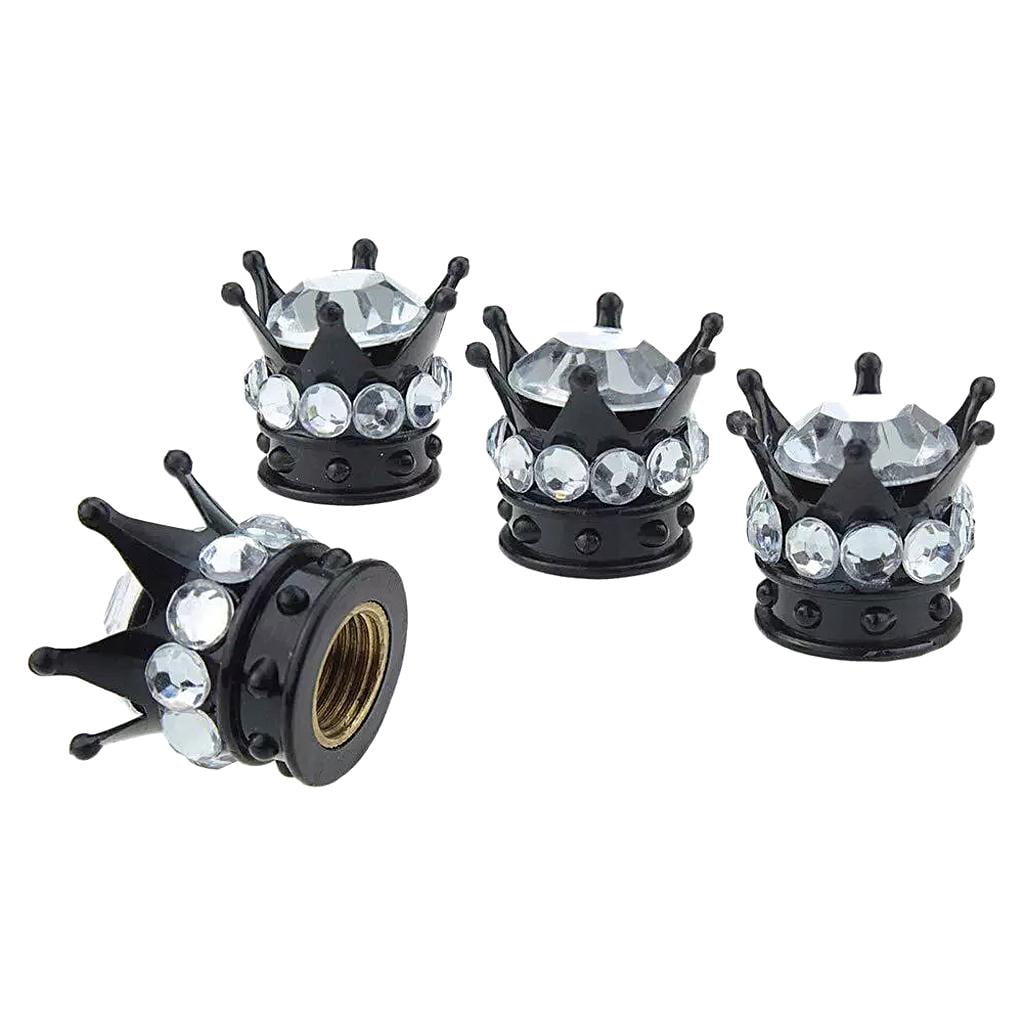 4 PINK Chrome Crown Tire/Wheel Air Stem Valve Caps for Car-Truck-Hot Rod ABS 
