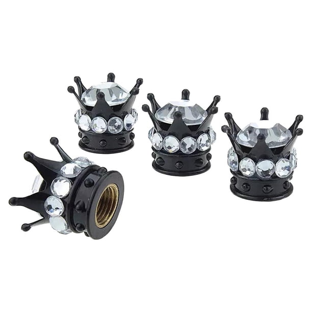 4 tapones para válvulas de neumáticos y ruedas con diseño de corona y diamantes brillantes para coche, camión o vehículo Blanco