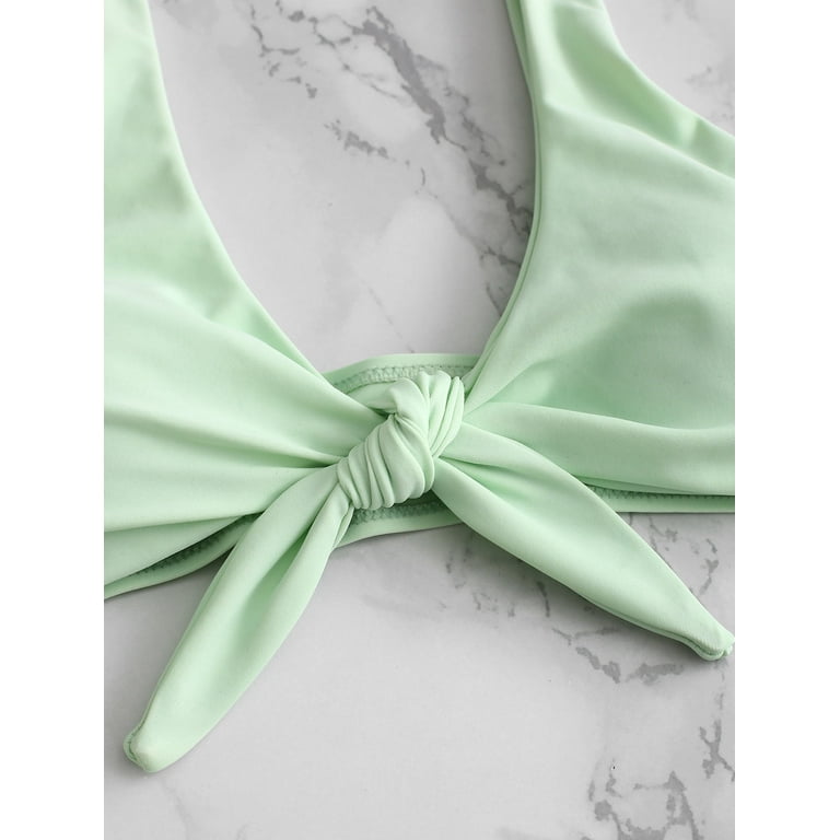 ZAFUL for Women Knotted Padded Thong Bikini Mint green L 