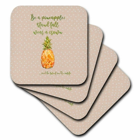 - 3dRose Typography text watercolor dots pineapple fun cheeky motivation - Soft Coasters, set of 4