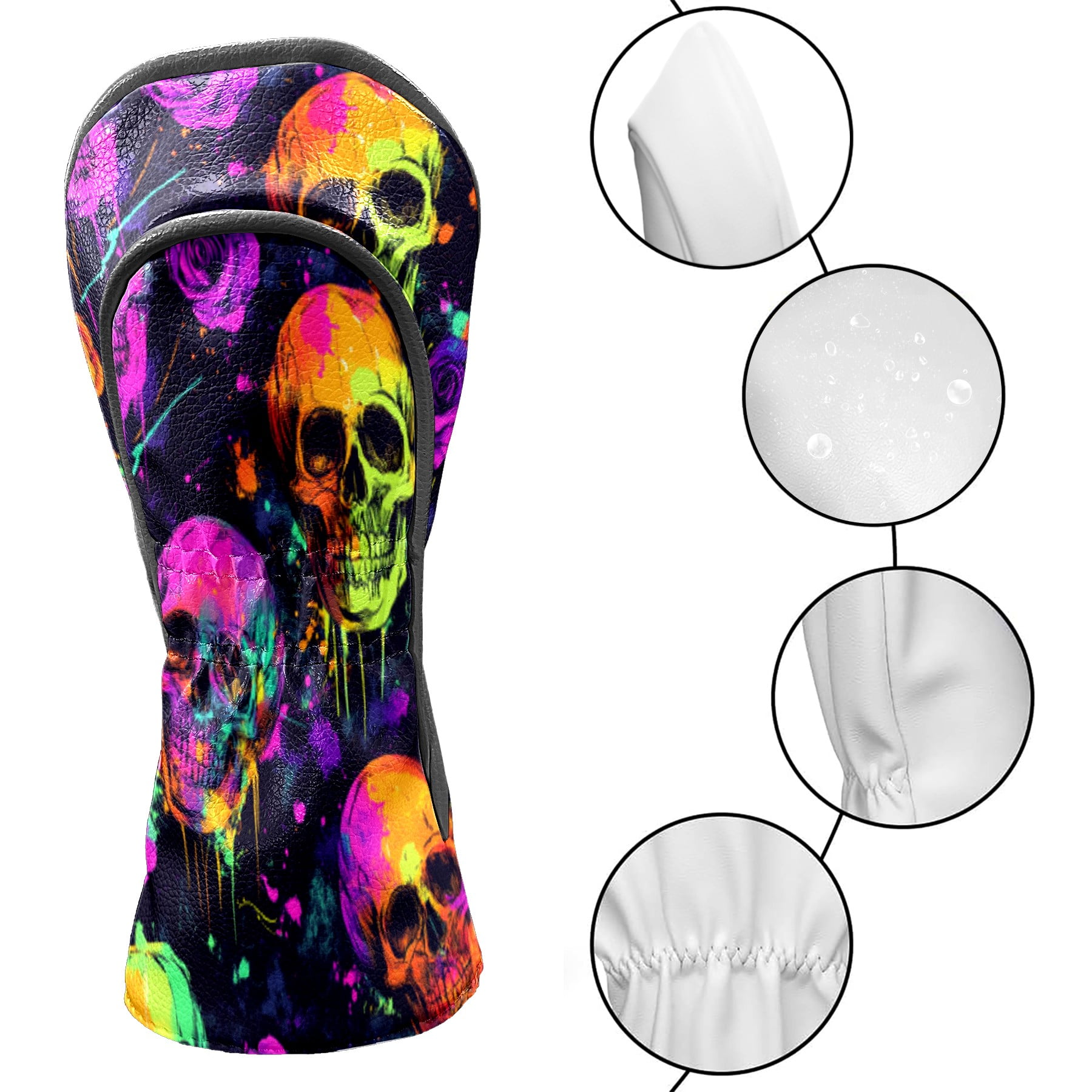Golf Club Head Cover Waterproof Leather Golf Accessories HeadCovers Set Driver Headcover for Women Men Colorful Skull And Rose Pattern
