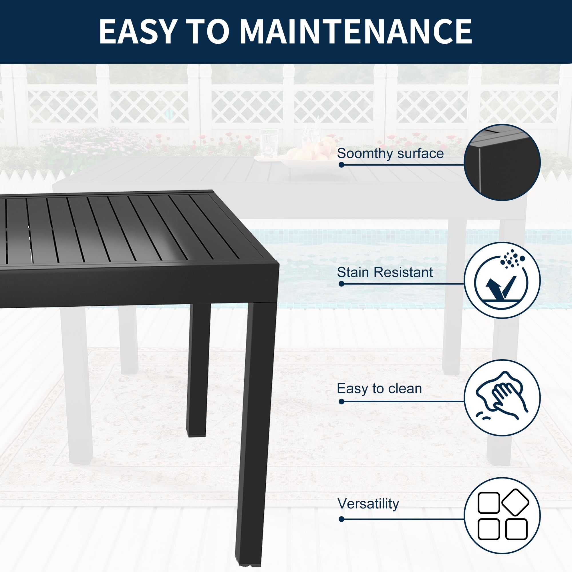 Square Aluminum Extendable Outdoor Dining Table35.4-in W x 53-106-in L