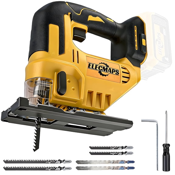 ELECMAPS 750W Cordless Jigsaw Power Saw 2700 SPM, Multi Tool Heads Included, For Wood Metal PVC Cutting, DIY Home Improvement & Professional Use, Compatible with Dewalt 20V Batteries (Tool Only)