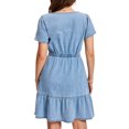thumbnail image 3 of INSPIRE CHIC Women Denim Dress Casual Short Sleeve Elastic Waist A-Line Ruffle Hem Jean Dresses with Pockets S Light Blue, 3 of 6
