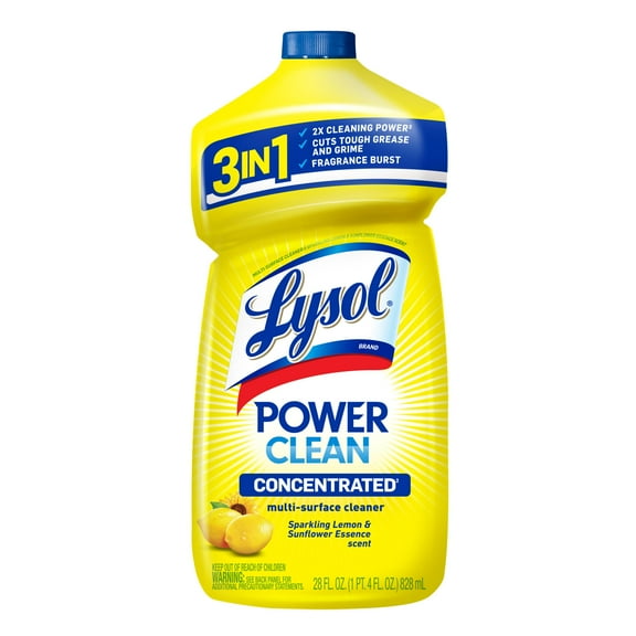Lysol Power Clean Multi-Surface Cleaner, 2x Concentrated Pour, Sparkling Lemon & Sunflower Essence scent, 28 Fl Oz