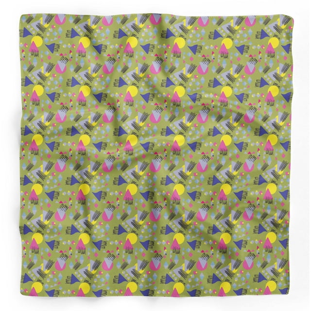 Bimba Green Circle & Triangle Geometric Printed Pure Silk Scarf Neck Wrap Summer Hair Bandanas For Women 40 x 40 Inches