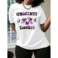 thumbnail image 1 of Camiseta informal de cuello redondo para mujer con estampado GeMiNii LuCKii, manga corta de punto de algodón para todas las estaciones, camiseta de astrología del zodiaco de largo regular., 1 of 6