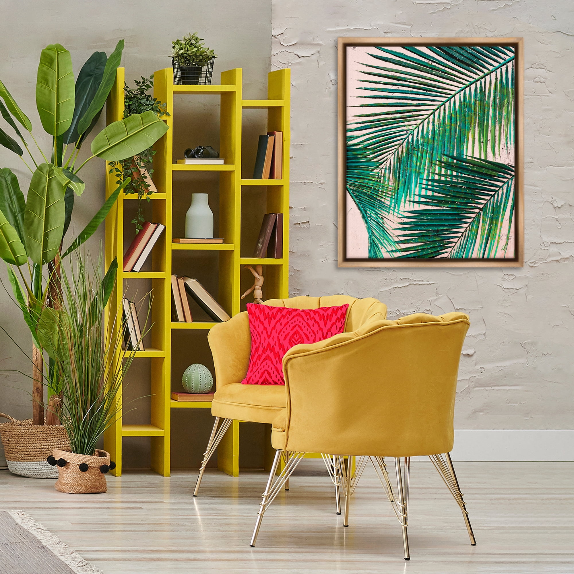 Stupell Industries Flowing Palm Fronds Botanical & Floral Painting Brown Floater Framed Canvas Art Print Wall Art, 25 x 31