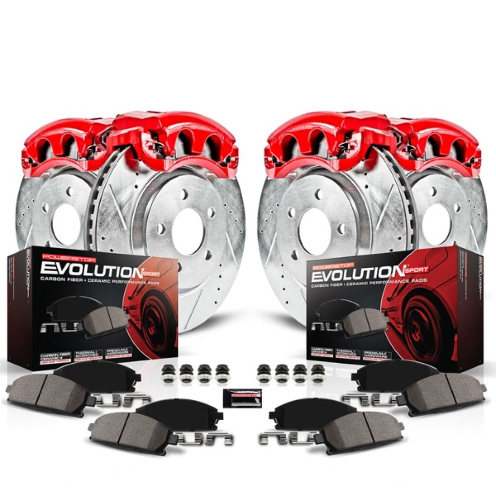 For L&R Rear Red Powdercoated Brake Calipers Ceramic Pads Drill Slot Rotors