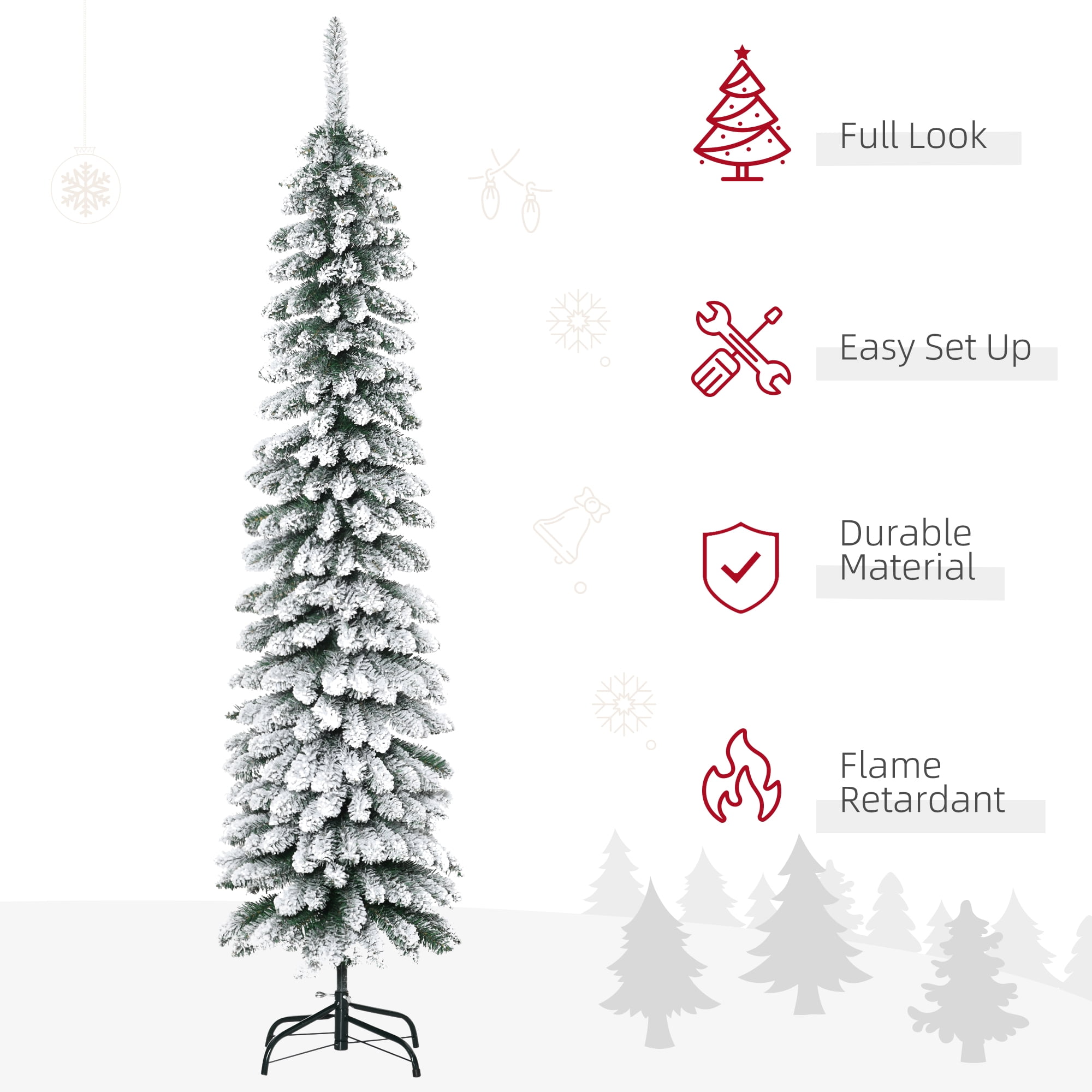 6ft Unlit Snow Flocked Pencil Christmas Tree 395 Tips Flame Retardant Small Space Holiday Decor