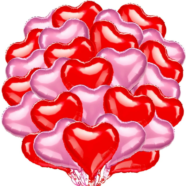Globos en forma de corazón Skylety de 18 pulgadas, rojos y rosas (28 unidades)