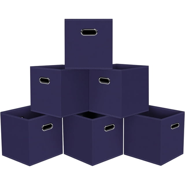 HUGFEGWE Black Foldable Storage Cubes Bins, Fabric Storage Box Cubes Organizer Baskets with Dual Handles for Home Organizer,Set of 6,(Navy Blue) CJB91-72397