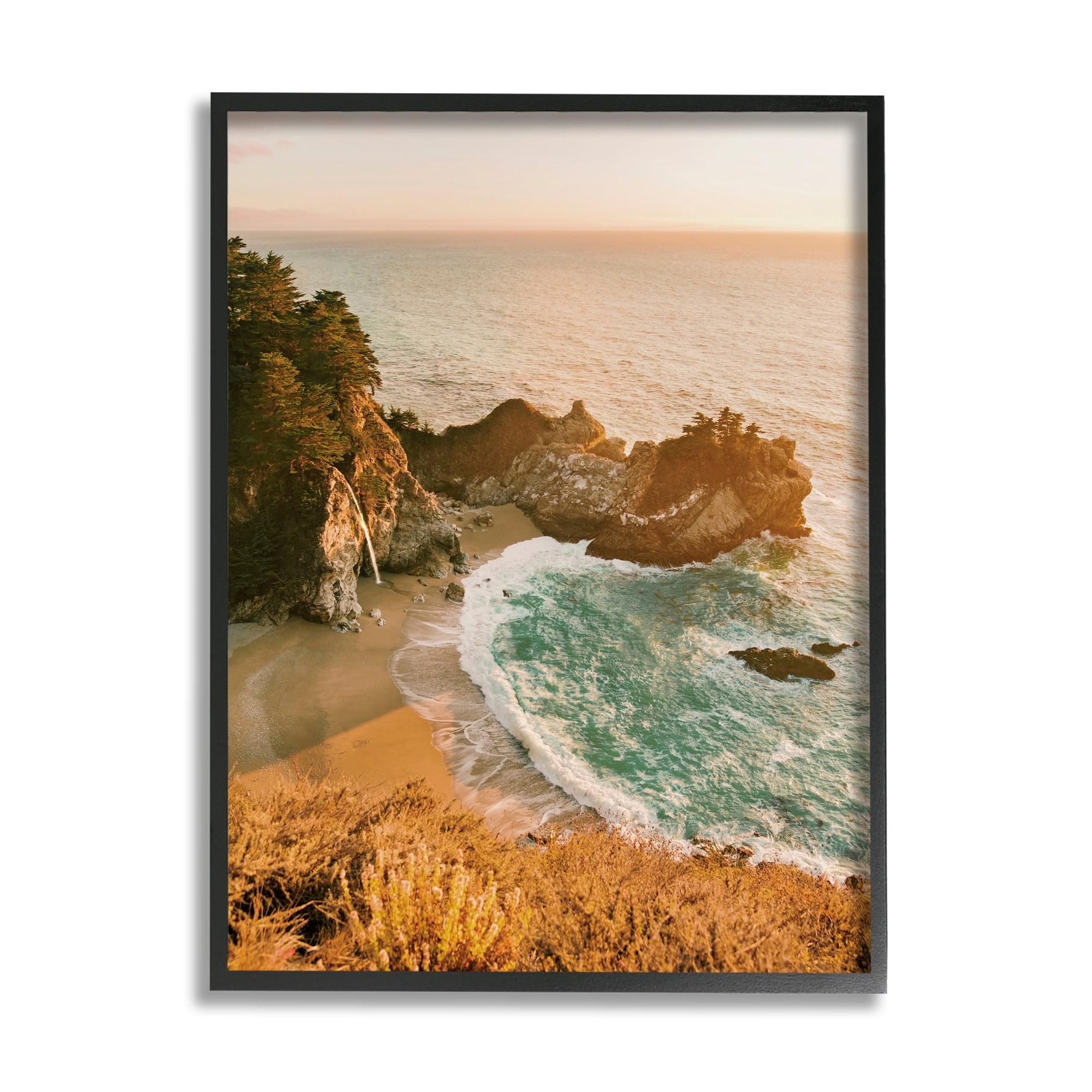 Stupell Industries Waves Crashing Rocky Cove Coastal Photography Gray Framed Art Print Wall Art