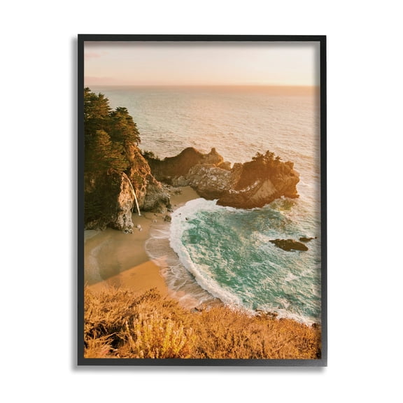 Stupell Industries Waves Crashing Rocky Cove Coastal Photography Black Framed Art Print Wall Art