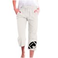 thumbnail image 2 of ZHUGeLI Beach Pants for Women Cute Floral Print Capri Pants Women Summer Casual Cropped Pants Elastic Drawstring Waist Vacation Beach Pants Pocket Drawstring Capri Joggers Hiking Pants Lounge Pants, 2 of 3