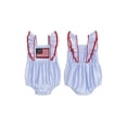 thumbnail image 2 of BemeyourBBs Newborn Baby Girl My First 4th of July Outfit Baby Girl Patriot Independent Day Summer Clothes Bubble Romper American Flag Embroidery Square Neck Ruffled Fly Sleeve Bodysuits Jumpsuits, 2 of 9