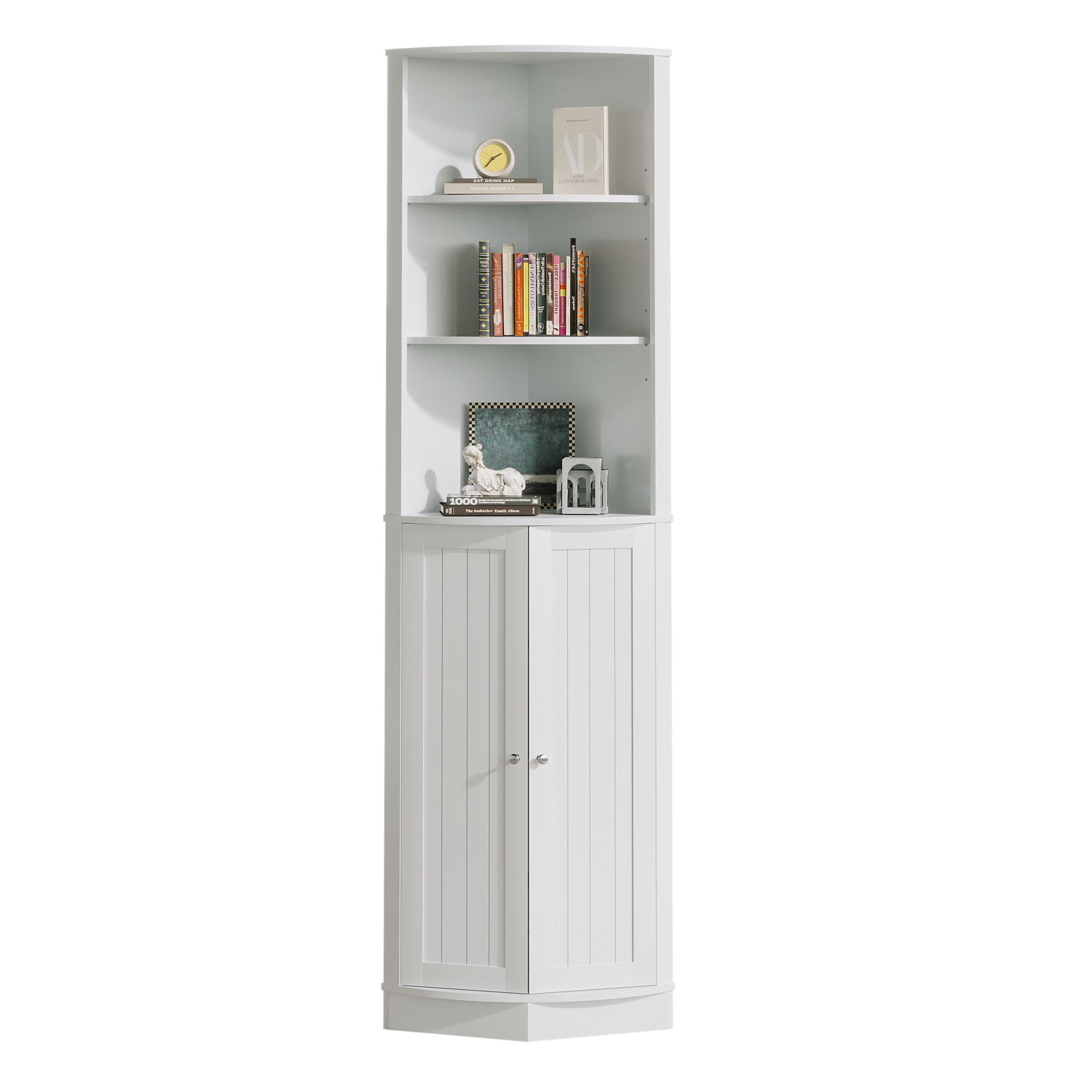 Noble House 67" Tall Corner Cabinet with 2 Doors and Adjustable Shelves, Freestanding Storage Organizer, White