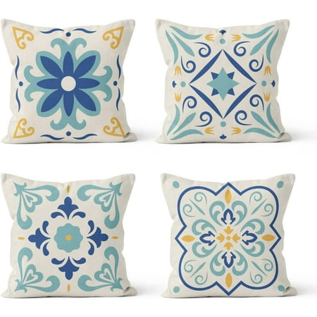 Boho Spring Throw Pillow Covers 18 x 18 Inch Set of 4 Blue Decorative Outdoor Farmhouse Square Cushion Cases for Couch Sofa Bed Patio Home Decor Pillows Boho Spring Throw Pillow Covers 18 x 18 Inch Set of 4 Blue Decorative Outdoor Farmhouse Square Cushion Cases for Couch Sofa Bed Patio Home Decor Pillows