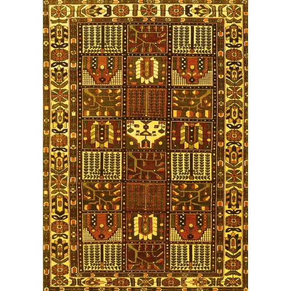 Ahgly Company Machine Washable Indoor Rectangle Persian Yellow Traditional Area Rugs, 5' x 7'