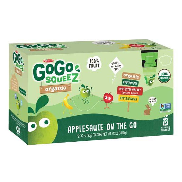 GoGo Squeez Organic Applesauce Variety Pack 3.2 oz Pouches Pack of 12
