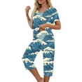 thumbnail image 7 of Ladies Pajamas Sets on Women 2 Piece Capri Sets Short Sleeve V Neck Tops and Capris Pants Floral Print Lounge Set, 7 of 7