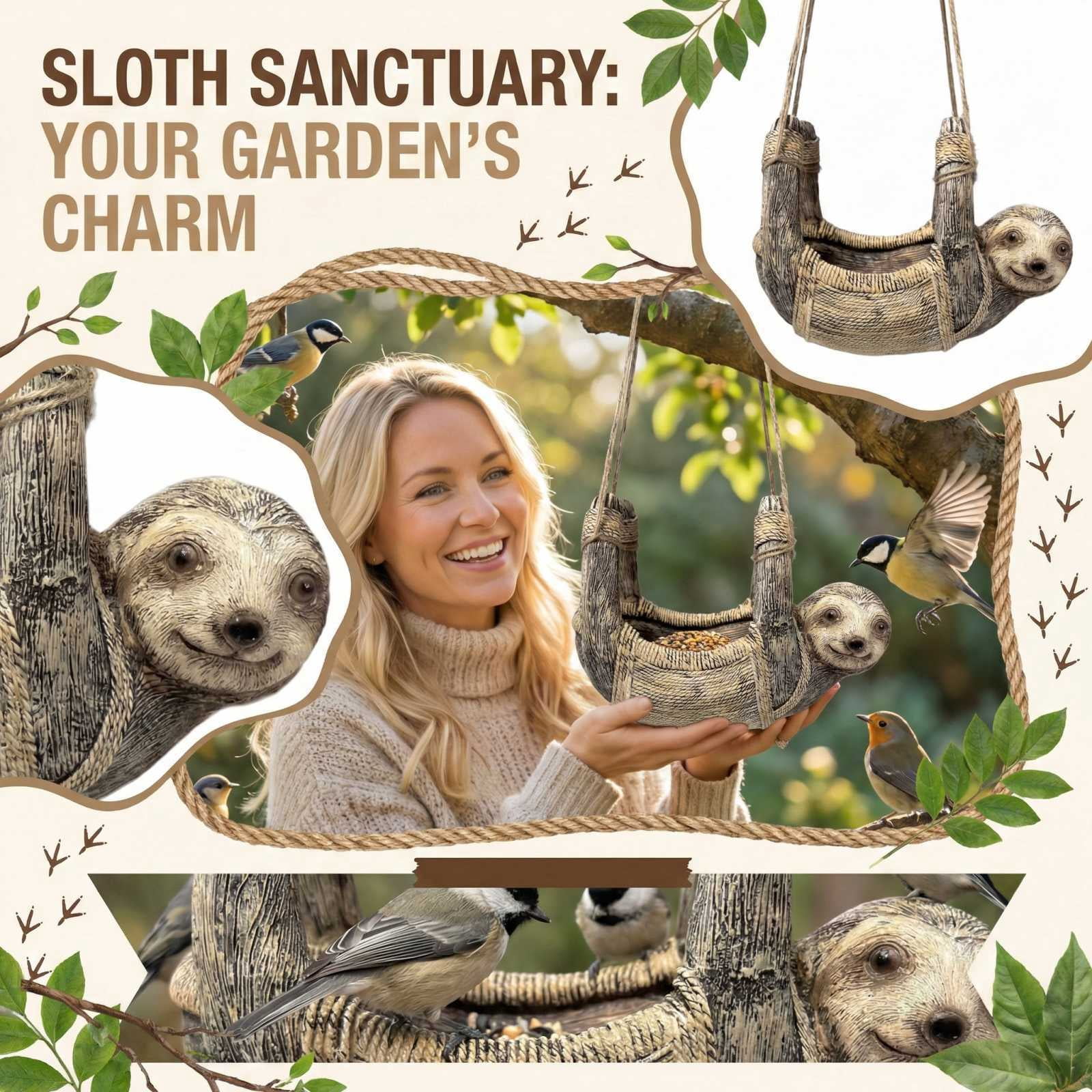 JIhuahe Sloth-Shaped Bird Feeder, Adorable Garden Decoration for Yard & Patio, Hanging Wildlife Ornament, Fun Gift for Nature & Animal Lovers