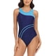 thumbnail image 2 of MKLEKYY Trajes De Baños Women'S Round Neck Swimsuits Color Block Athletic Swimwear Bathing Suit, 2 of 5