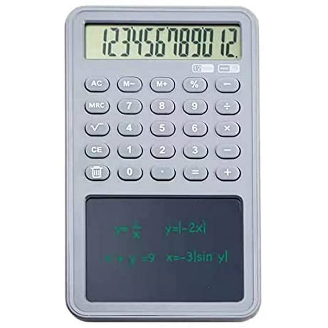 MGFED Basic Calculator Notepad with LCD Writing Tablet 12 Digit Display Grey
