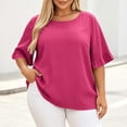 thumbnail image 2 of ClodeEU Women's Plus Size Crew Neck Ruff Short Sleeve T-Shirt,Casual Loose Fit Top Hot Pink,Women's Plus XXXXL, 2 of 9