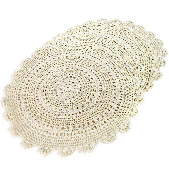 Ksopiavobs Handmade Doilies Crochet Round Cotton Large Lace Placemats Coasters Table Covers, Pack of 4, Beige, 17 Inch