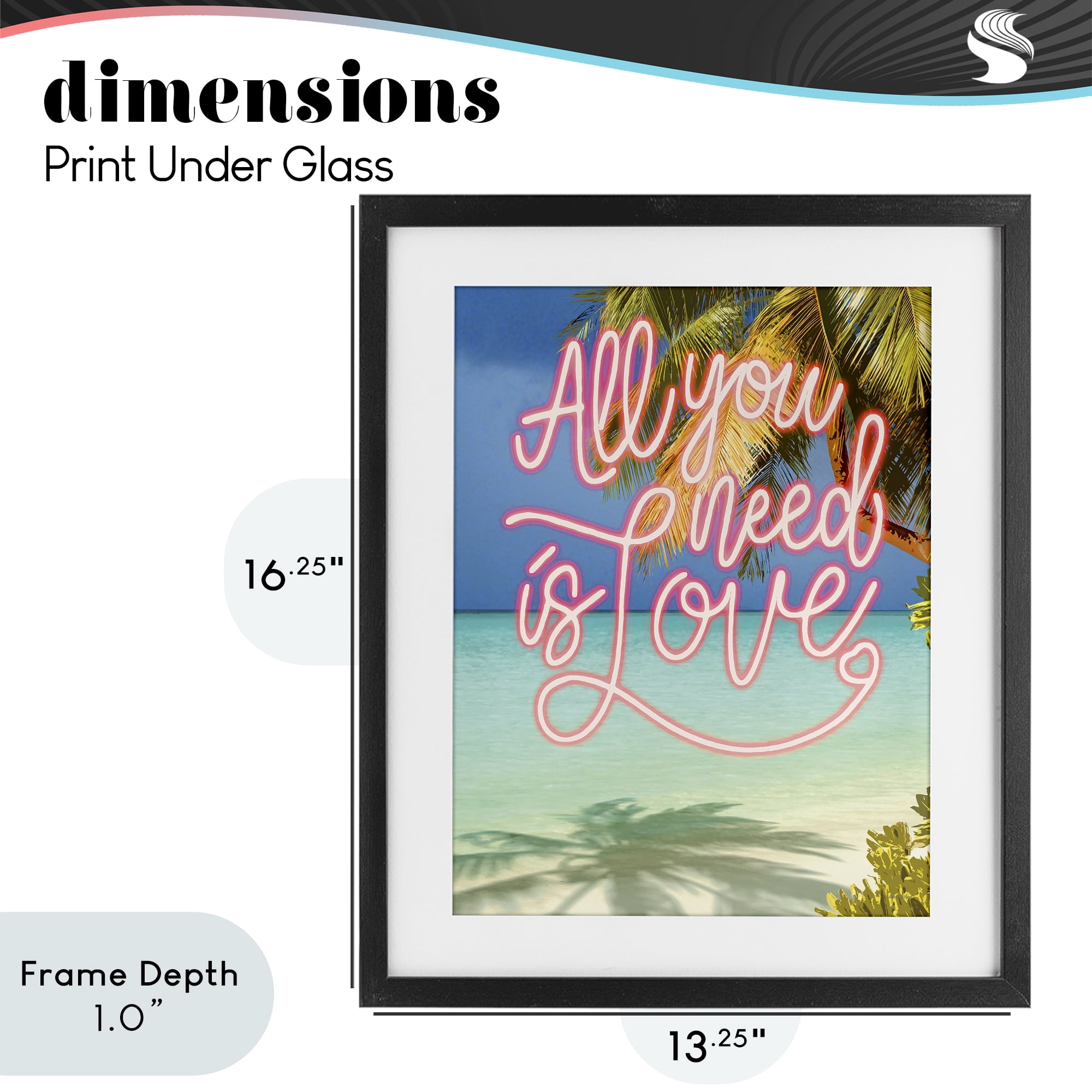 Stupell Industries Tropical All You Need Is Love Black Framed Print Under Glass, design by Amber Sterling