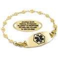 thumbnail image 1 of MedicEngraved Yellow Gold Stainless Steel Custom Medical Alert Bracelet - 5mm Heart Link, 1 of 7