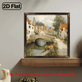 thumbnail image 2 of 8x8 Inch Rustic Farmhouse Wall Art - European Countryside Painting with Stone Village Serene River, Thick Wood Frame, Vintage French Country Landscape Decor for Living Room, Kitchen, Housewarm, 2 of 9
