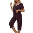 thumbnail image 4 of Dyegold Women's Pajama Sets Two Pieces Lounge Set Solid Color /Printed Short Sleeve Tops Capris With Pockets Loungewear Set, 4 of 7