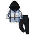 thumbnail image 2 of Xyant Toddler Baby Boys Clothes Long Sleeve Plaid Flannel Button Down Hooded Tops + Pants Boys Fall Winter Outfits for Kids Toddler Baby (Blue,12-18 Months), 2 of 6