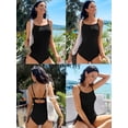 thumbnail image 2 of Charmo Ribbed One Piece Tummy Control Swimsuits Womens Tie Side Bathing Suits for Women Ladies Sexy Ruched Monokini Swimwear, 2 of 10