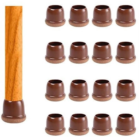 Brown Silicone Chair Leg Floor Protectors with Wrapped Felt, Extra Small Chair Leg Caps, Silicon Furniture Leg Feet Cup, Protect Hardwood Floor from Scratches 16 Pcs