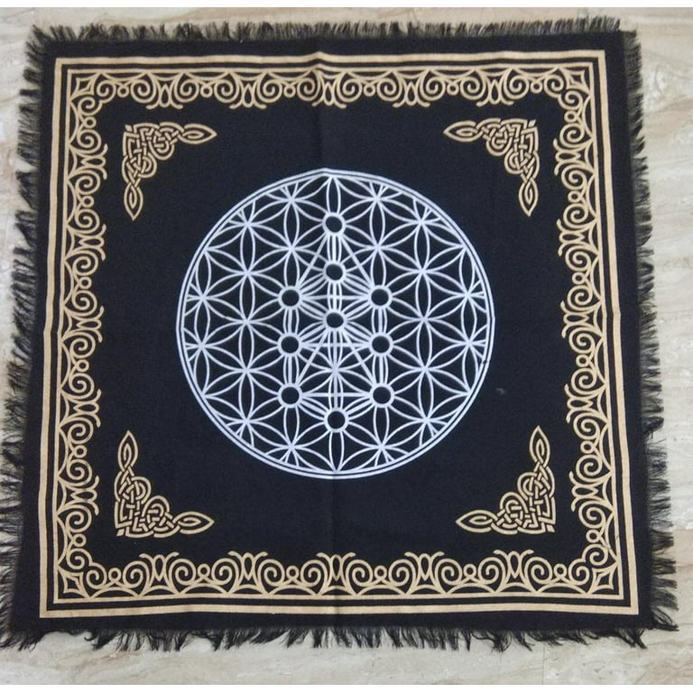 THE ART BOX Altar Cloth Tarot Cards Tablecloth Napkins Witchcraft Black  Gold Square Alter Pagan Spiritual Celestial Deck Cloth 24x24 inch 