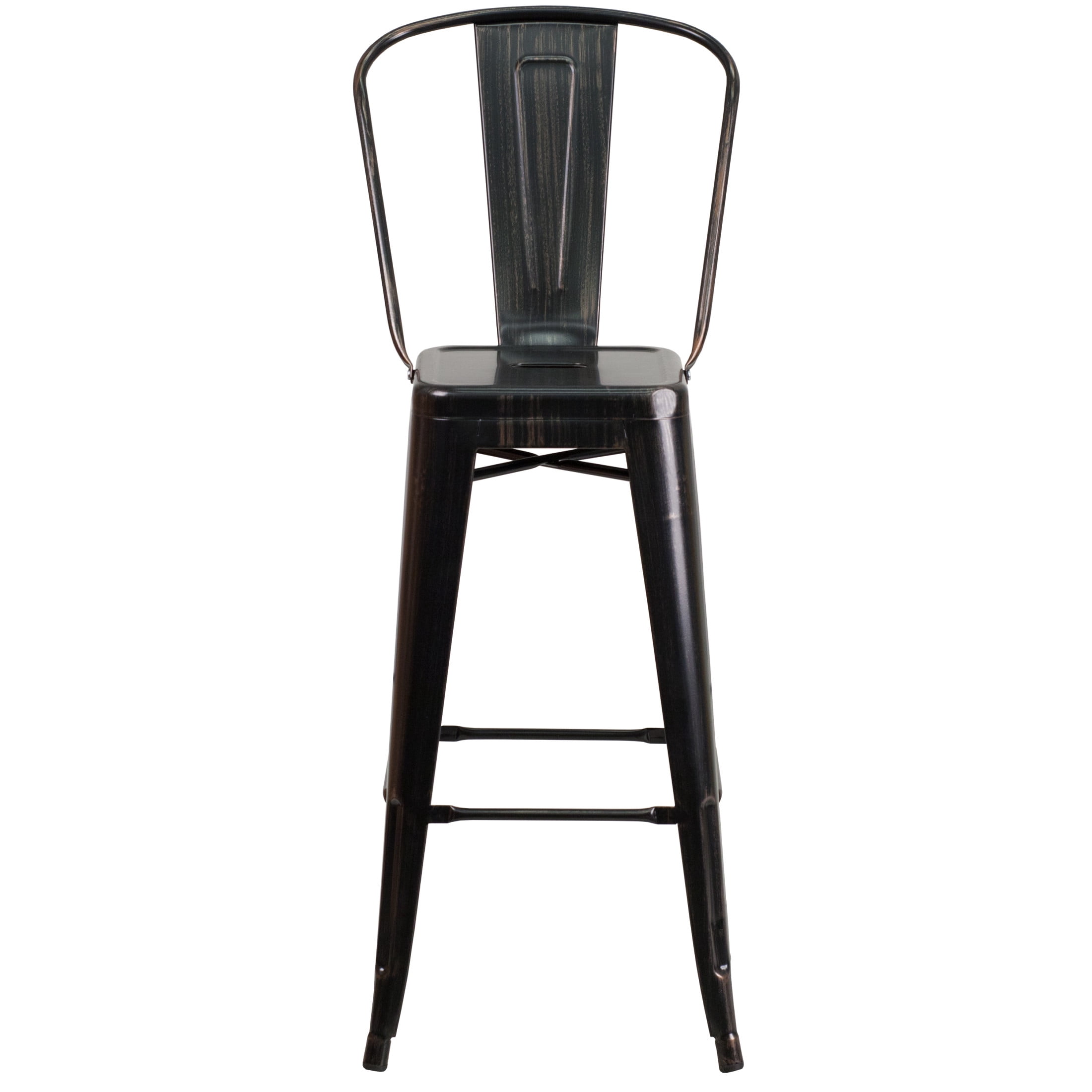Merrick Lane Black-Antique Gold 30" High Metal Bar Height Stool with Removable Back for Indoor-Outdoor Use