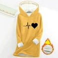 thumbnail image 2 of Feancey Women Winter Hoodies Warm Fleece Lined Hooded Sweatshirts Cute Heart Beat Print Pullover Tops Thick Thermal Loungewear Christmas Pajamas Yellow S, 2 of 4