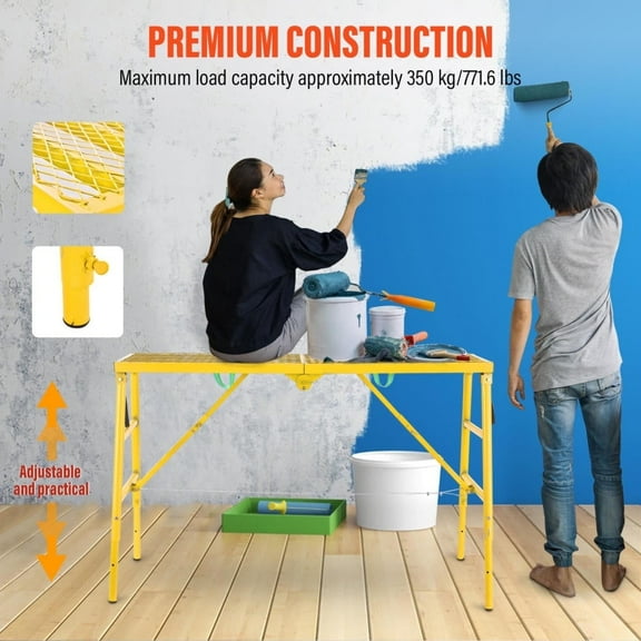 PWTOOL Foldable Industrial Work Platforms, 771Lbs Scaffolding Ladder, 27.6-45.7Inch Adjustable Painter's Scaffolding Bench