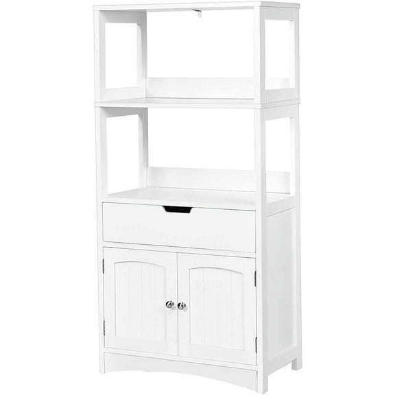 LDAILY Storage Cabinet, 24" L x 13" W x 48" H Floor Cabinet with 2 Shelves, 1 Drawer and a 2-Door Base Cupboard, Microwave Cart with Storage Cabinet for Kitchen, Bathroom, Home Office (White)