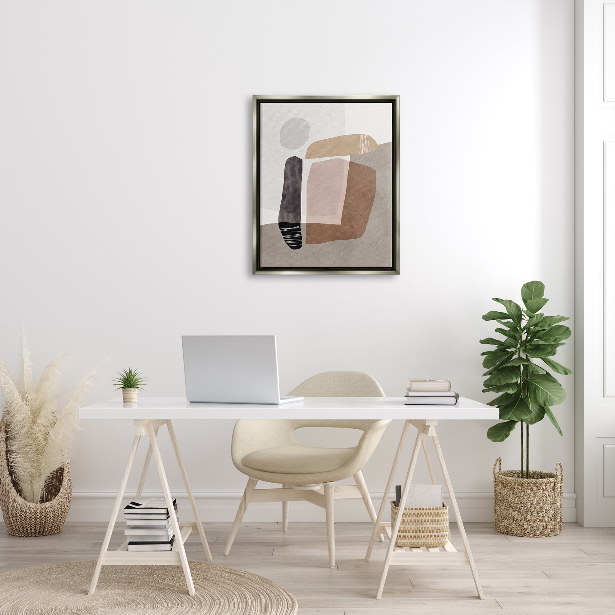 Stupell Industries Overlapped Earth Transparent Solid Polygons Contemporary Art Luster Gray Framed Floating Canvas Wall Art, 24x30, by Nina Blue
