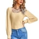 thumbnail image 1 of Top de manga larga para mujer, cuello en U, camisa de punto con huecos, jersey de Color puro, blusa, traje de otoño e invierno, amarillo L, 1 of 8