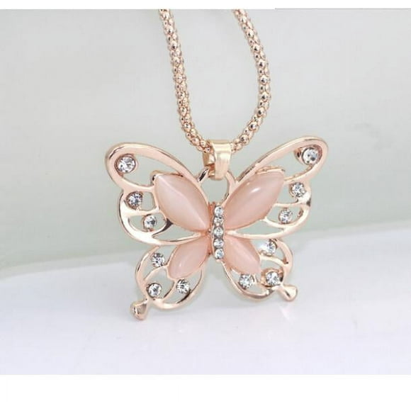 Sweaters for Womens Sweaters Gold Necklace Women Fashion Womens Lady Rose Gold Opal Butterfly Pendant Necklace Sweater Chain Hot