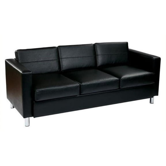 Bowery Hill Contemporary Faux Leather Sofa Couch with Box Spring Seats in Black