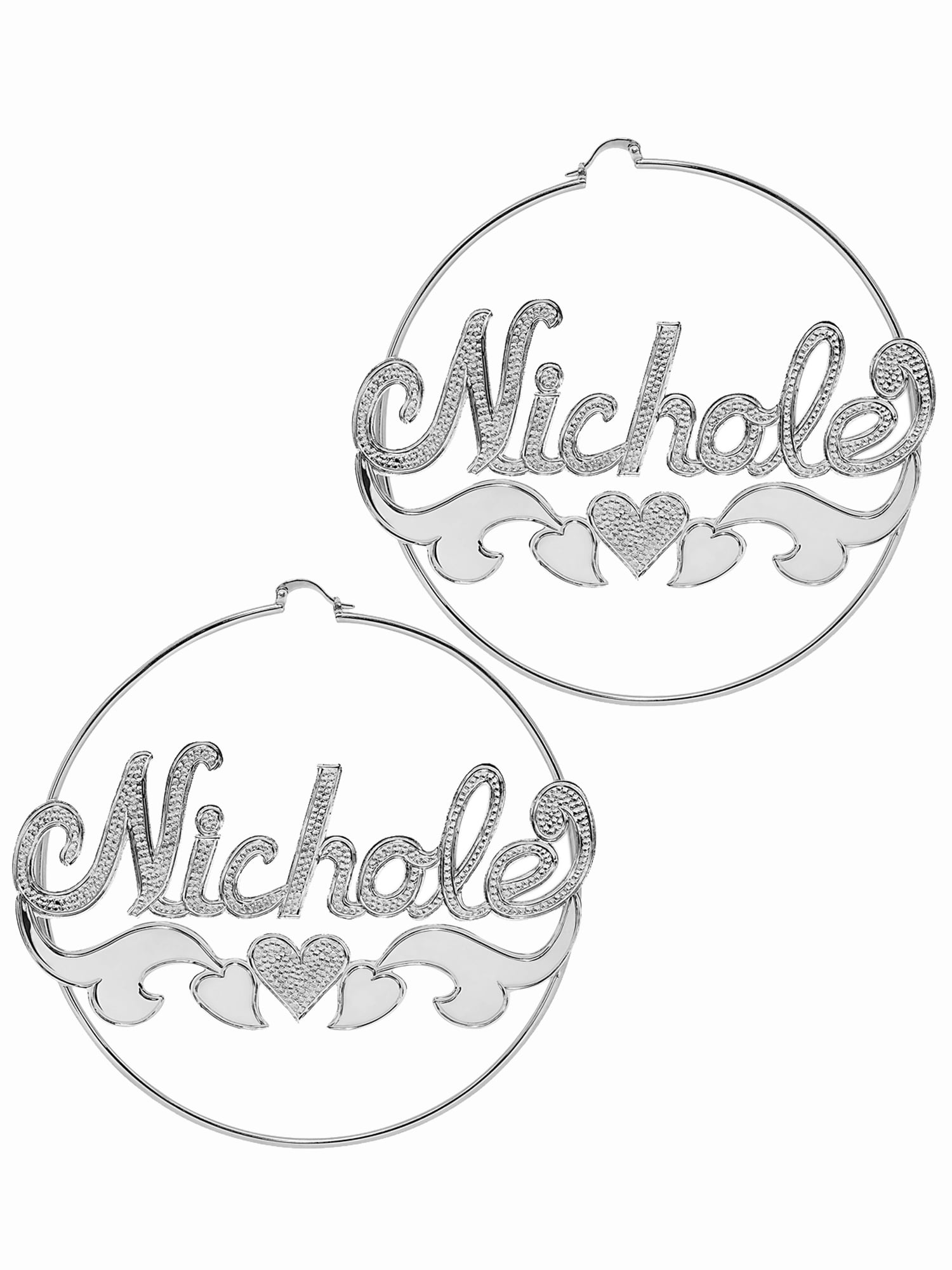 Personalized Hoop Name Earrings with Beading and Rhodium and Tail