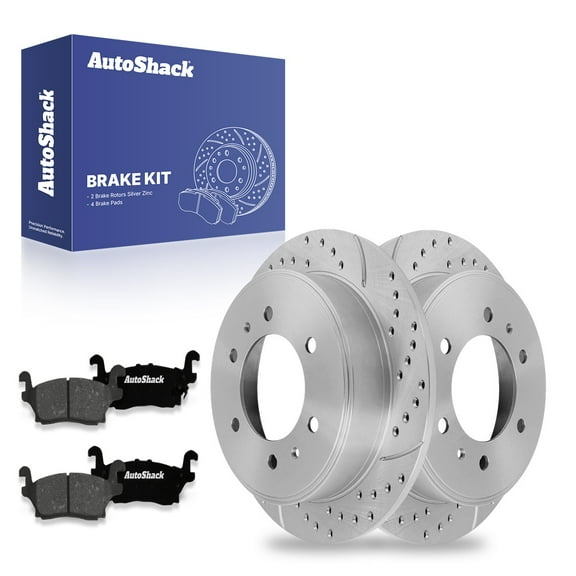 AutoShack 12.28" (312 mm) Rear Solid Drilled & Slotted Brake Rotors Coated   Premium Ceramic Brake Pads | Replacement for 2006-2010 Hummer H3 | Silver Zinc Coated | 6-PC Brake Kit | SilverShield Pro